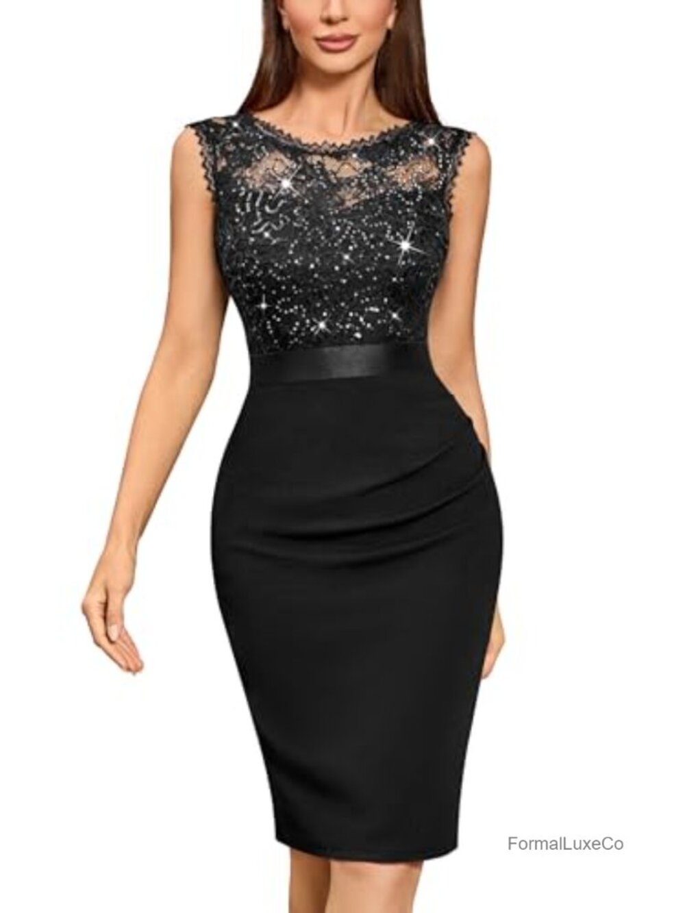 Miusol Women's Retro Sequin Floral Lace Ruffle Cocktail Bodycon Dress